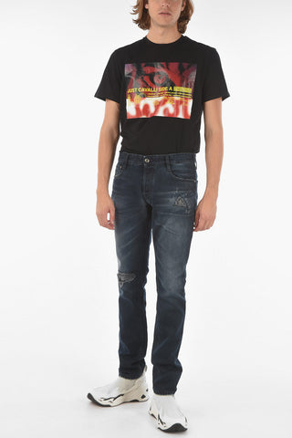 17,5cm Regular Fit Jeans with Leather Applications