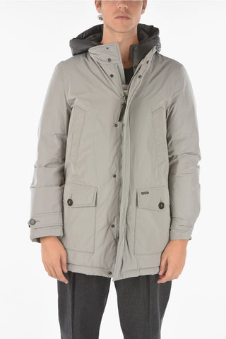 hidden closure down jacket with removable hood