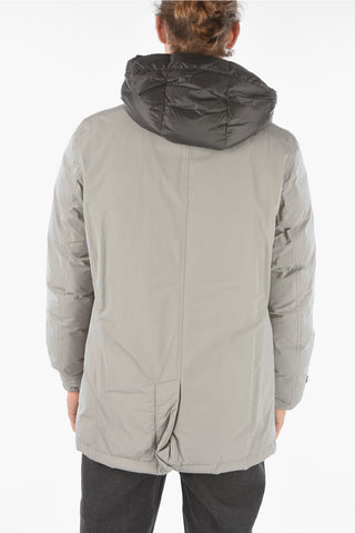 hidden closure down jacket with removable hood
