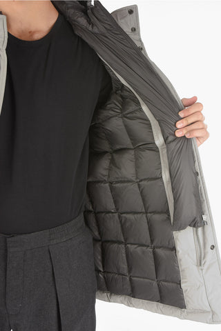 hidden closure down jacket with removable hood