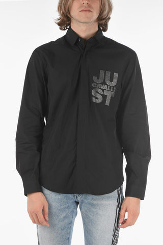 rhinestone embellished logo solid color shirt