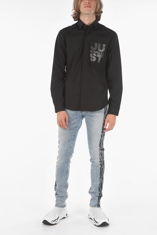 rhinestone embellished logo solid color shirt