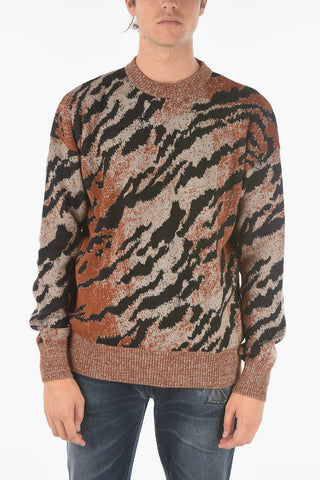 animal patterned crew-neck sweater