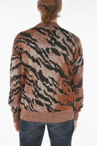 animal patterned crew-neck sweater