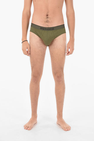 Solid Color Cotton Stretch Briefs with Logo Waist