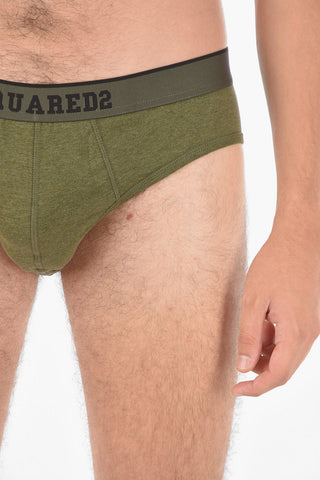 Solid Color Cotton Stretch Briefs with Logo Waist