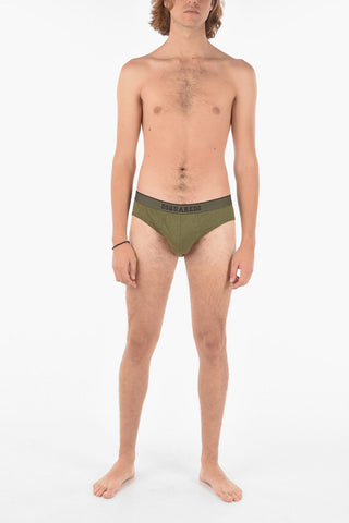 Solid Color Cotton Stretch Briefs with Logo Waist