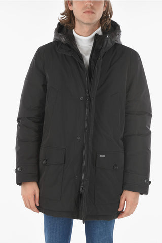 hidden closure hooded down jacket