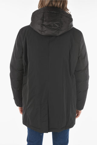 hidden closure hooded down jacket