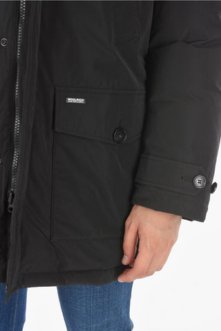 hidden closure hooded down jacket