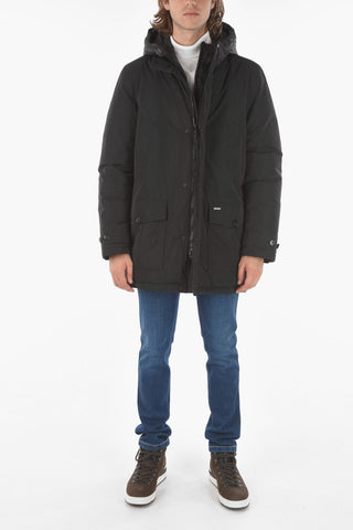 hidden closure hooded down jacket