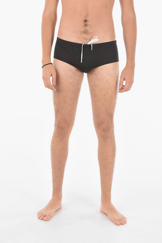 contrasting Logo Solid Color Swim Briefs
