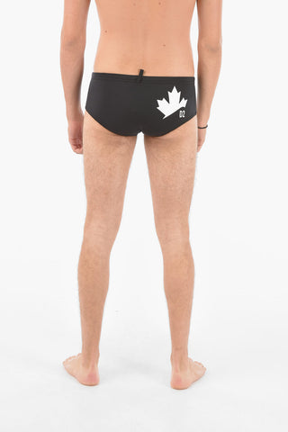 contrasting Logo Solid Color Swim Briefs