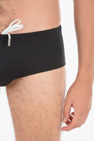 contrasting Logo Solid Color Swim Briefs