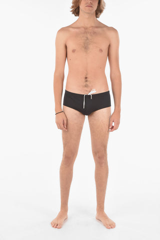 contrasting Logo Solid Color Swim Briefs