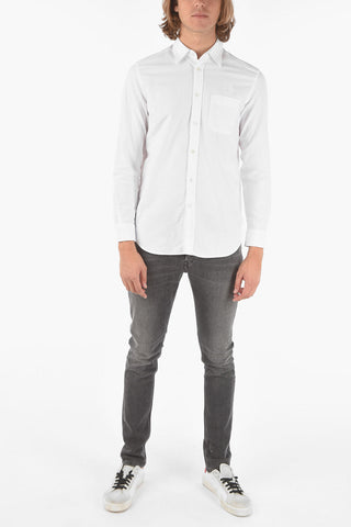 camicia S-MOI-R-B1 in cotone e lino con taschino