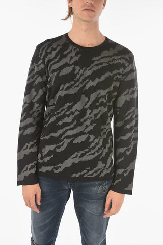 animal patterned two-tone crew-neck sweater