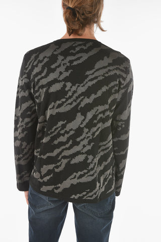 animal patterned two-tone crew-neck sweater