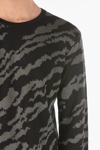 animal patterned two-tone crew-neck sweater