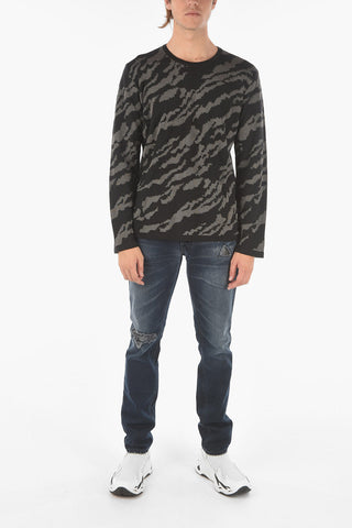 animal patterned two-tone crew-neck sweater