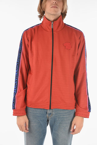 contrasting side bands zip closure 2 pockets sweatshirt