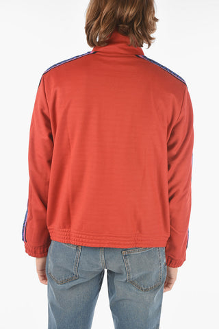 contrasting side bands zip closure 2 pockets sweatshirt