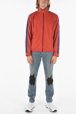 contrasting side bands zip closure 2 pockets sweatshirt