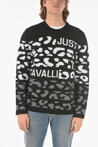animal printed crew-neck sweater