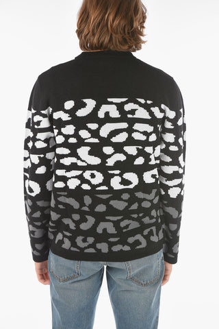 animal printed crew-neck sweater