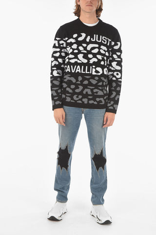 animal printed crew-neck sweater