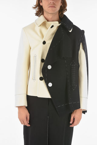 MM10 Two-Tone Unstructured Double Breasted Coat with Snap Buttons