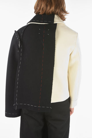 MM10 Two-Tone Unstructured Double Breasted Coat with Snap Buttons