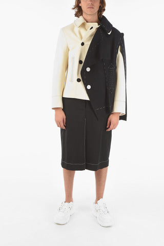 MM10 Two-Tone Unstructured Double Breasted Coat with Snap Buttons