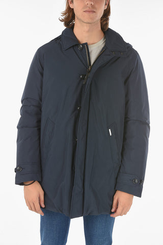 hidden closure down jacket with removable hood
