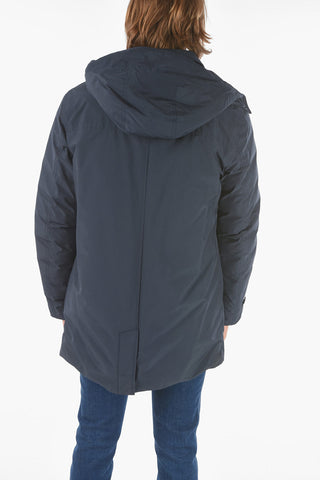 hidden closure down jacket with removable hood