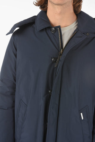hidden closure down jacket with removable hood
