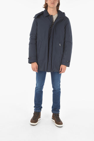 hidden closure down jacket with removable hood