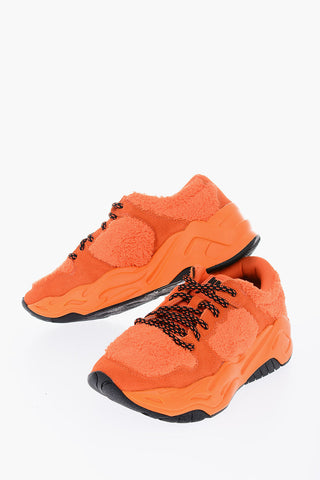 Faux Fur Details Suede Leather P1THON Sneakers with Contrasting Strings