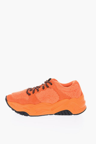 Faux Fur Details Suede Leather P1THON Sneakers with Contrasting Strings