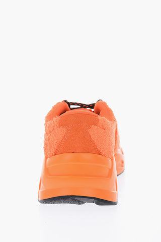 Faux Fur Details Suede Leather P1THON Sneakers with Contrasting Strings