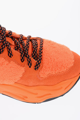 Faux Fur Details Suede Leather P1THON Sneakers with Contrasting Strings