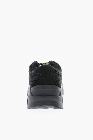 Faux Fur Details Suede Leather P1THON Sneakers with Contrasting Strings