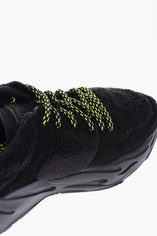 Faux Fur Details Suede Leather P1THON Sneakers with Contrasting Strings
