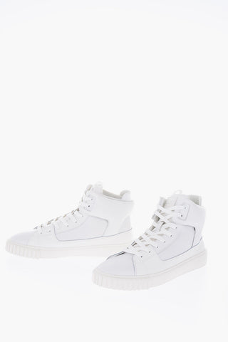 snake effect details leather high top sneakers