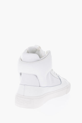 snake effect details leather high top sneakers