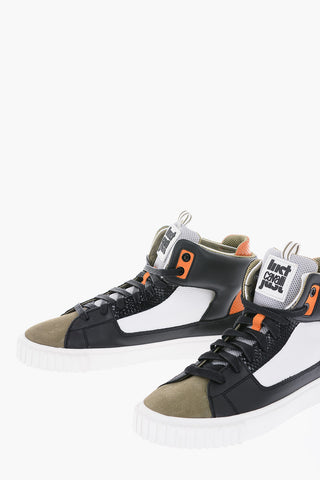 snake effect details leather high top sneakers