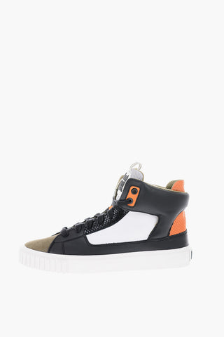 snake effect details leather high top sneakers