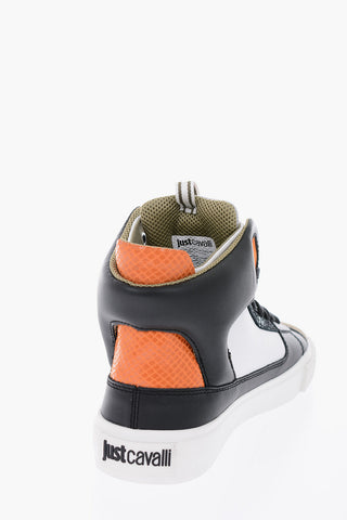 snake effect details leather high top sneakers