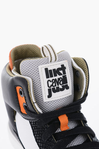 snake effect details leather high top sneakers