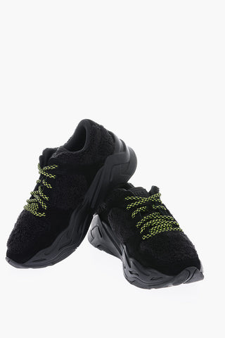 Faux Fur Details Suede Leather P1THON Sneakers with Contrasting Strings